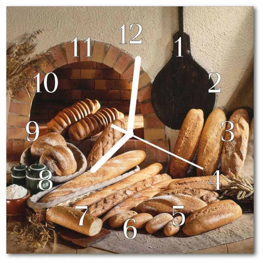 Sklenené hodiny štvorcové Chlieb 30x30 cm