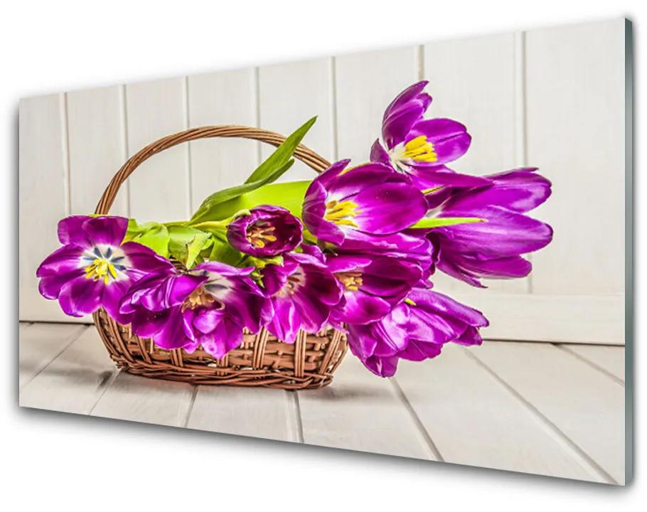 Skleneny obraz Kvety v košíku 140x70 cm