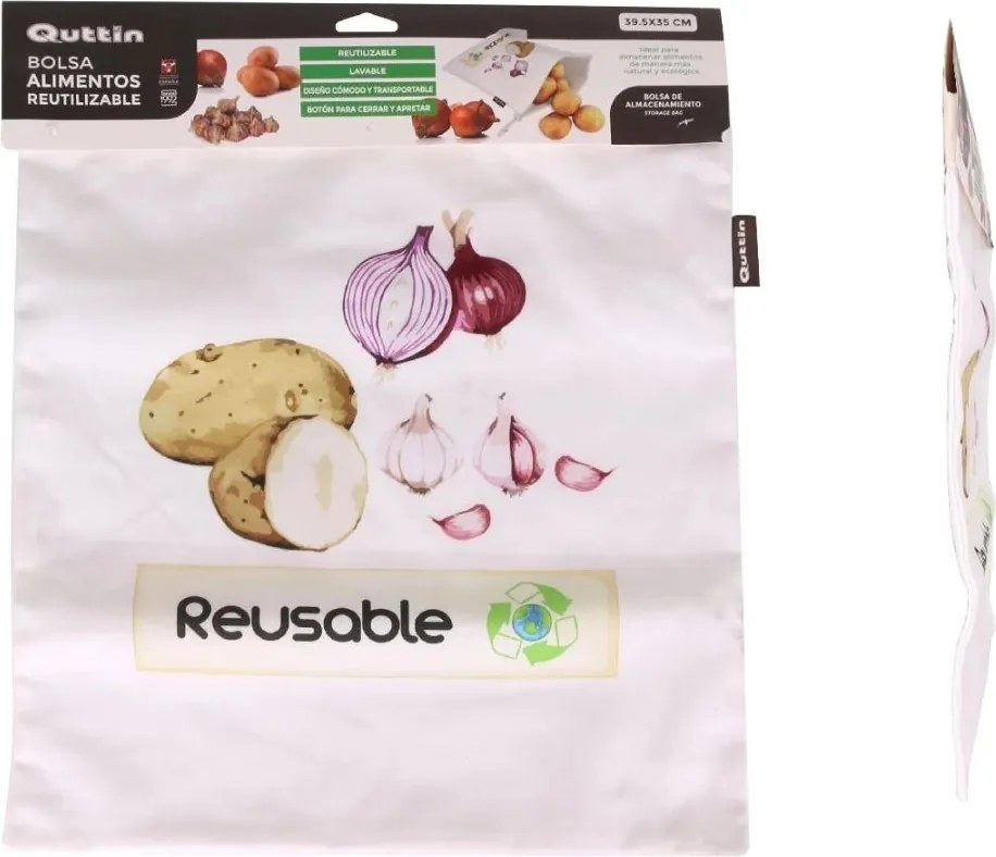QUTTIN Vrecko na zemiaky, cibuľu alebo cesnak, REAUSABLE biely 39,5 x 35cm