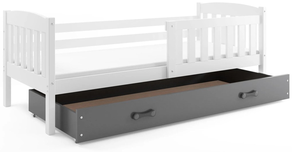 Interbeds Jednolôžková posteľ Kubus2 biela 160x80 s matracom a šuplíkom - grafit