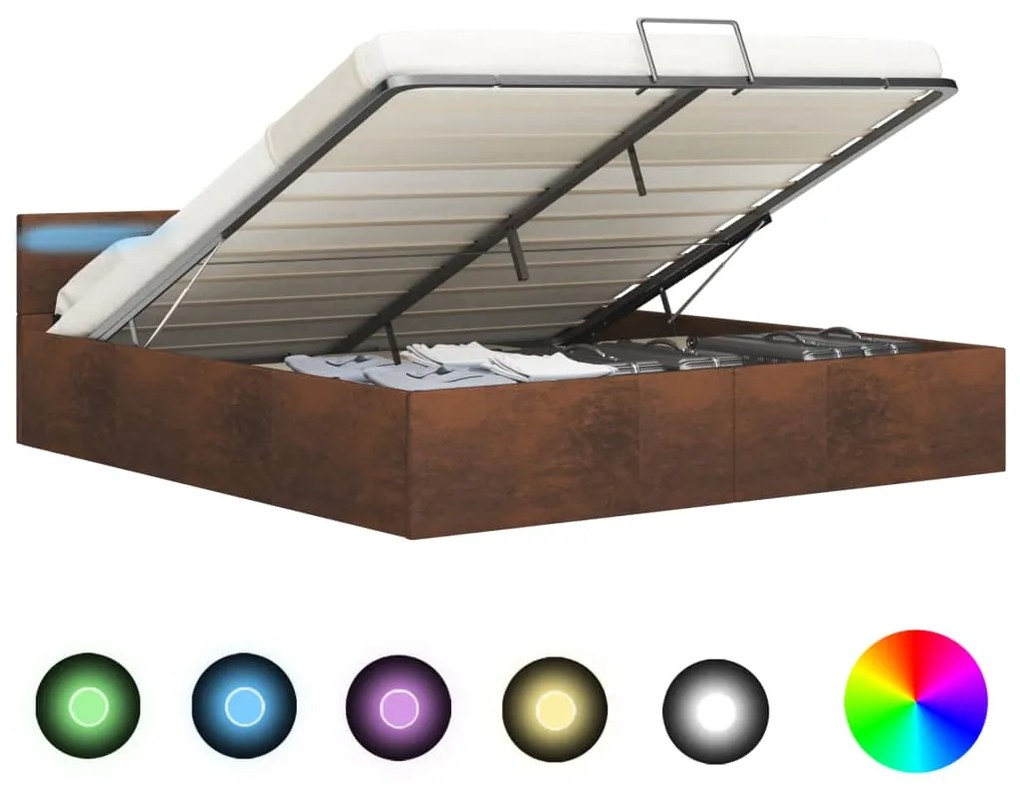 vidaXL Hydraulický posteľný rám+úložný priestor, LED, látka 160x200 cm