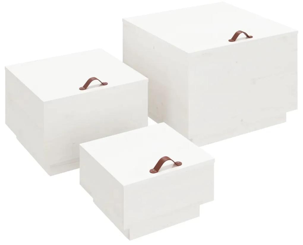 vidaXL Úložné boxy s vekom 3 ks biele masívna borovica