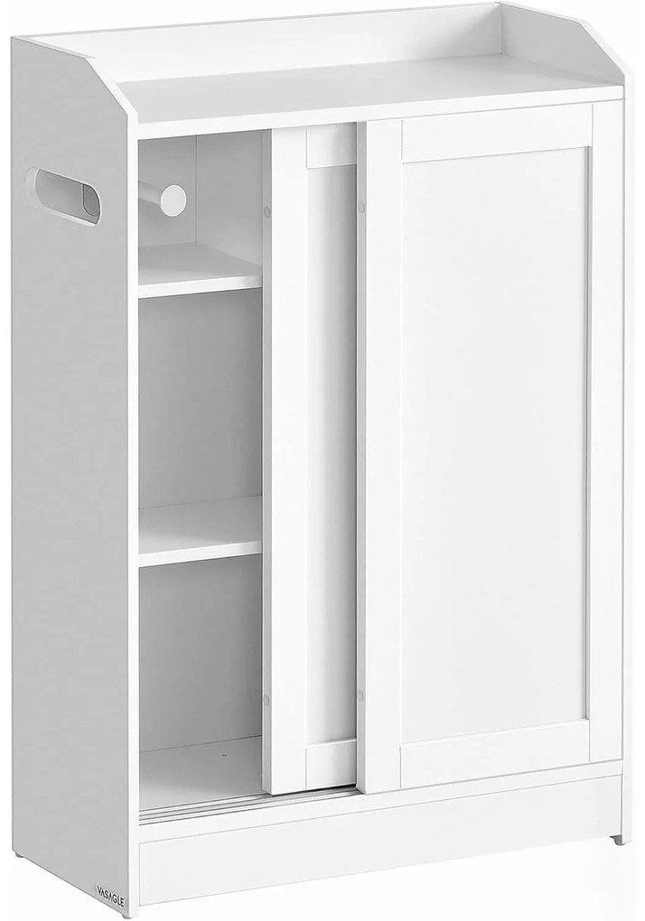 Kúpeľňová skrinka, úzky kúpeľňový úložný priestor s držiakom na toaletný papier, biela