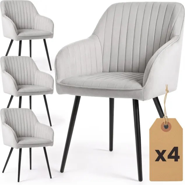 Sada štyroch jedálenských stoličiek FLORENCE zamatové, sivé / čierne nohy (4 ks)