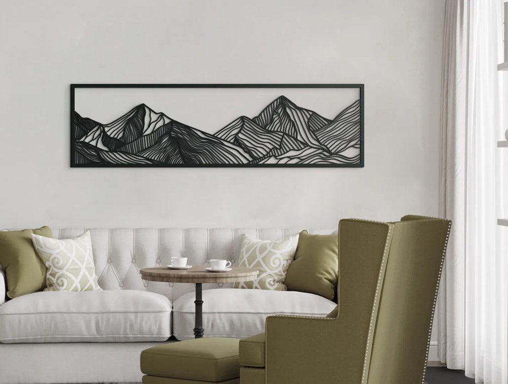 drevko Široký minimalistický obraz Hory Rozmer obrazu: 25 x 89 cm, Farba dekorácie: Čierna