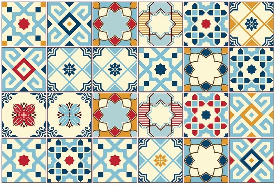 Sada 24 samolepiek na stenu Ambiance Azulejos Rano, 10 × 10 cm