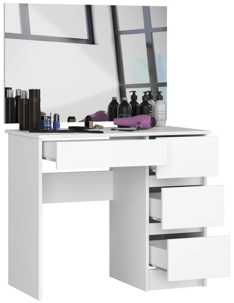 Kozmetický stolík so zrkadlom T-6 I 90x50 cm biely pravý