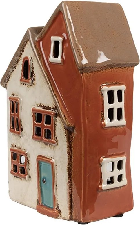 Béžovo-hnedý keramický svietnik na čajovú sviečku domček Amster Village - 13*8*20 cm