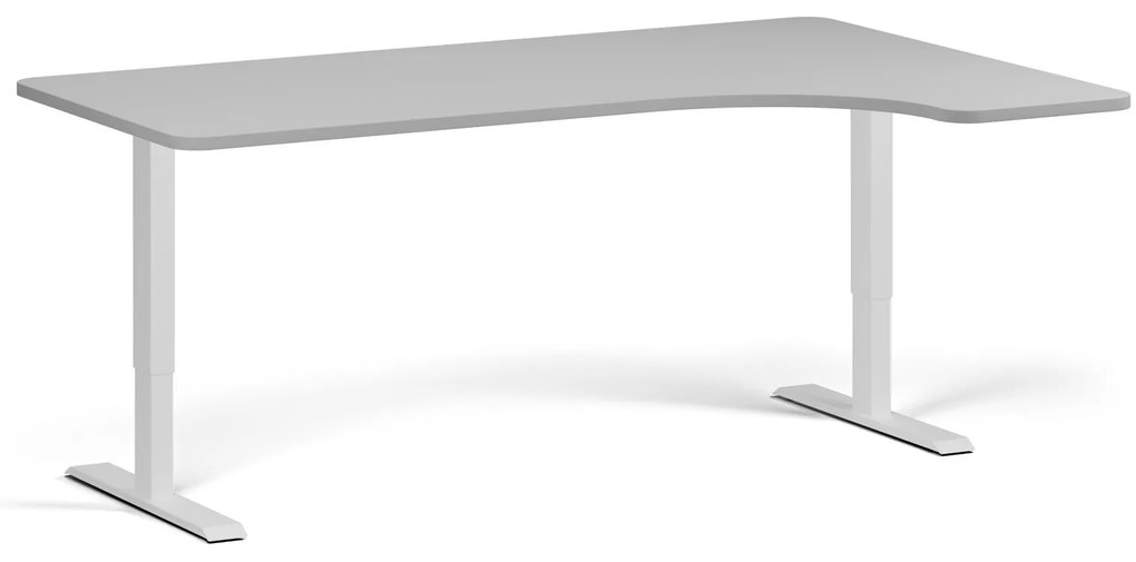 Rohový výškovo nastaviteľný stôl, 180x120 cm, 1 motor, L/P, biela podnož, sivá