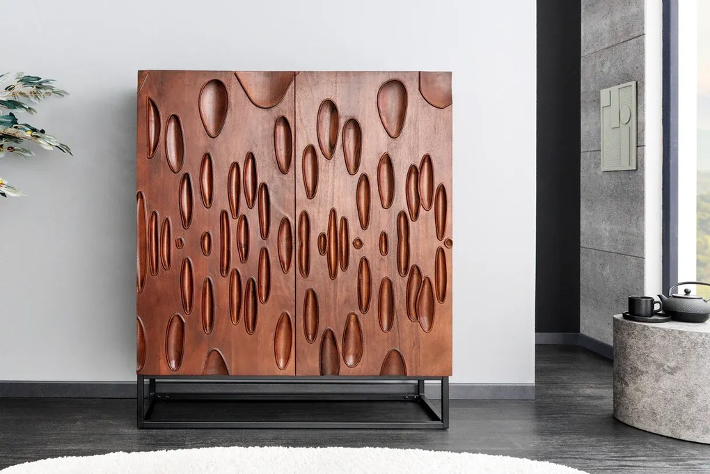 Vysoká komoda DUNE 120cm 3D akáciové drevo tmavý orech hnedý