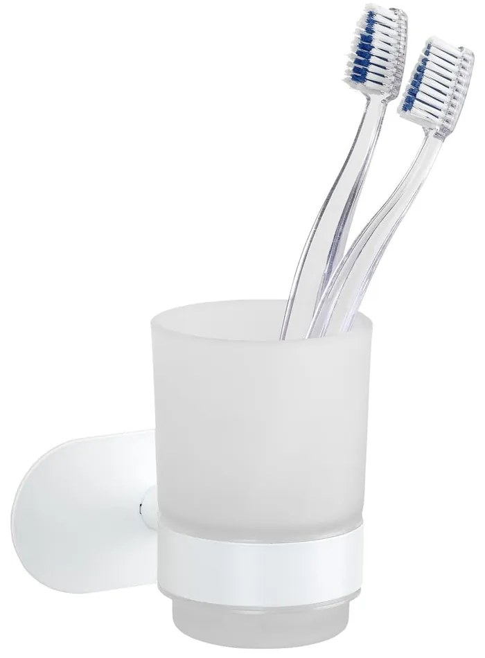 Biely samodržiaci sklenený téglik na zubné kefky Orea – Wenko