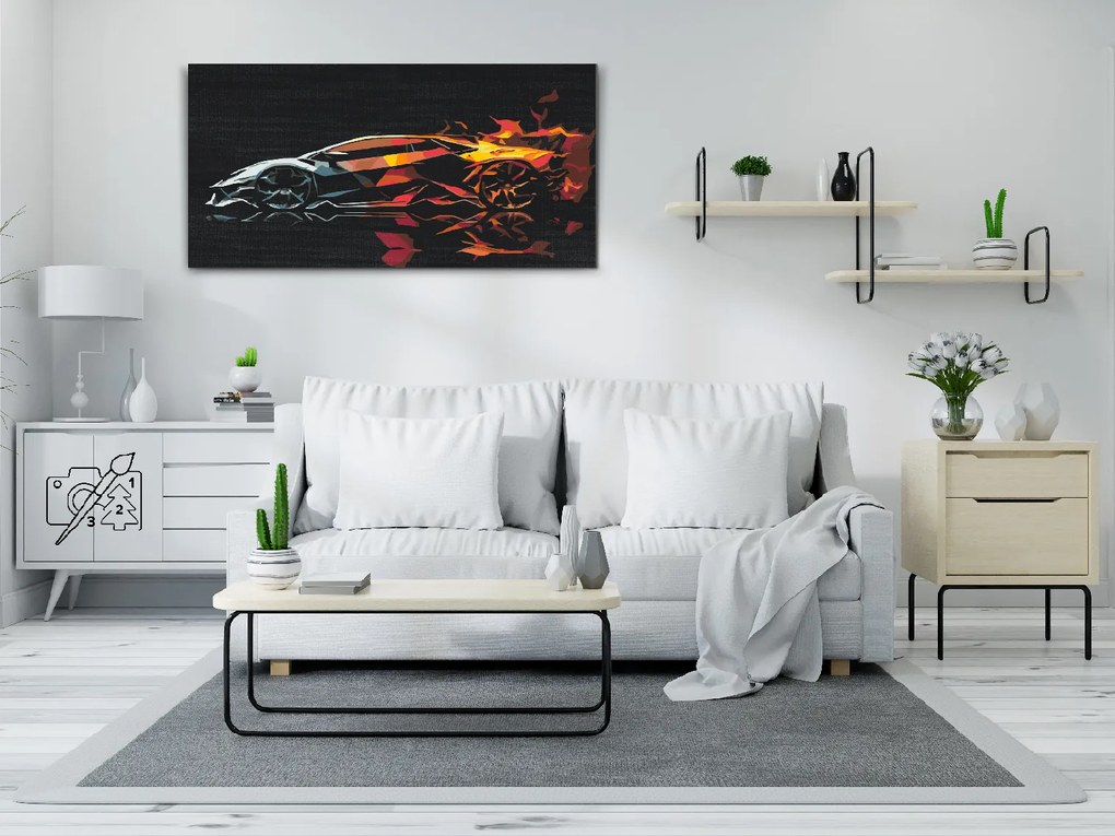 Gario Maľovanie podľa čísel Ohnivé auto Rozmery: 80 x 40 cm, Rámovanie: S vnútorným rámom