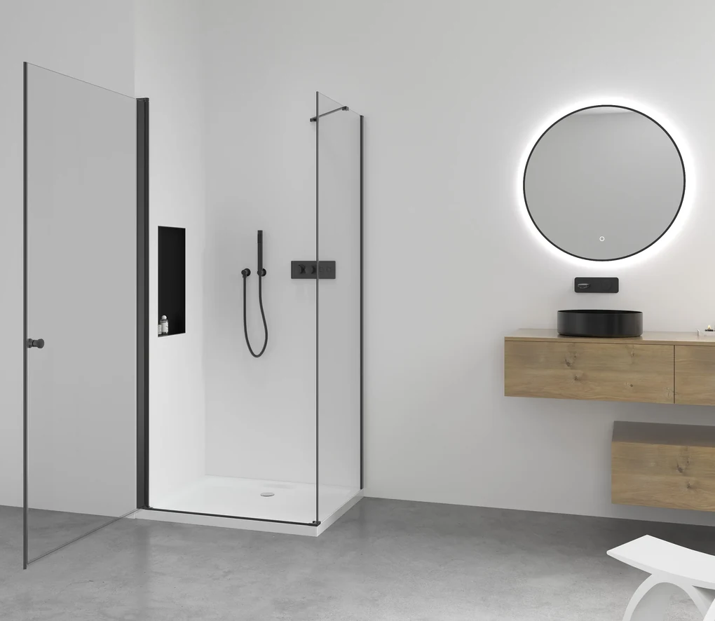 Cerano Antelo, 1-krídlový sprchovací kút 100(dvere) x 40(stena) x 190 cm, 6mm číre sklo, čierny profil, CER-CER-477245