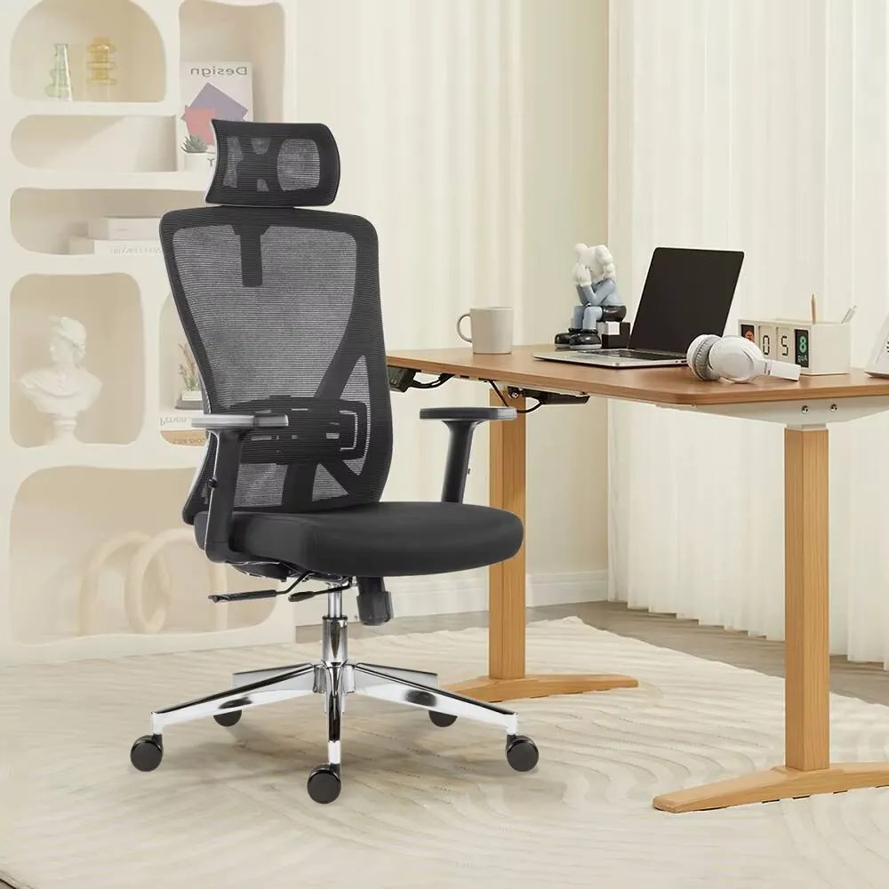 Kancelárska ergonomická stolička Neoseat FLEX PRO — sieť / látka, čierna, nosnosť 150 kg