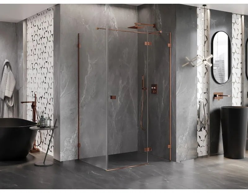 Mexen Lunar T, pravý výklopný sprchový kút 140 x 70 cm, 8mm číre sklo, profil ružové zlato, 834T-140-070-60-00-P