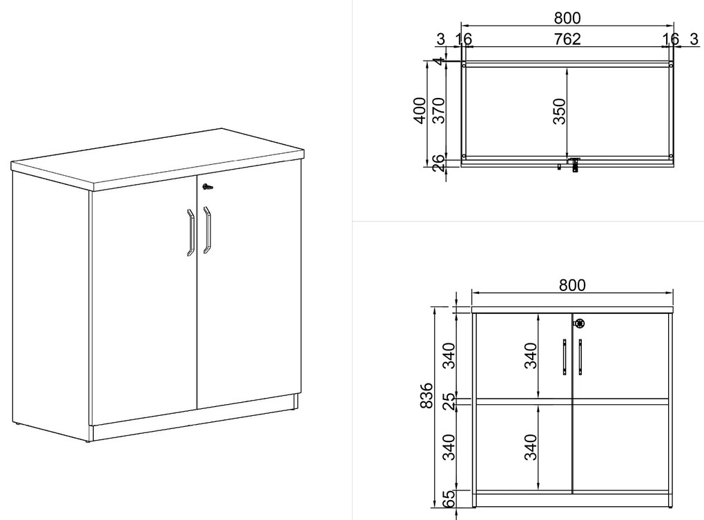 Kancelárska skriňa ARRISTO LUX, 800 x 400 x 836 mm, orech