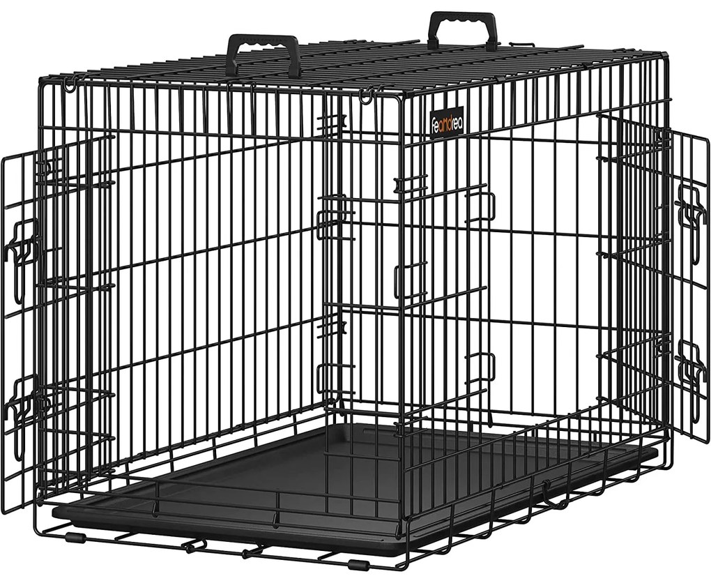 Skladacia klietka pre psa s 2 dvierkami, prepravka pre psa L, 92,5 x 57,5 x 64 cm, čierna