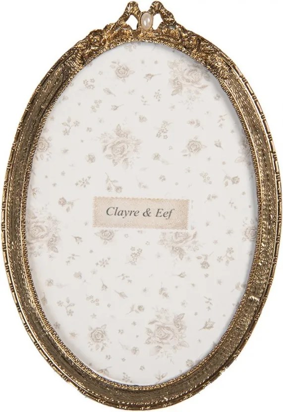 Zlatý antik oválny fotorámik zdobený mašličkou - 10*1*14 cm / 9*13 cm