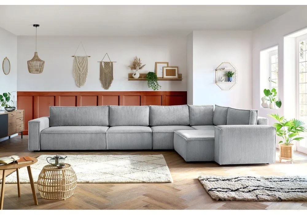 Svetlosivá menčestrová rohová pohovka (pravý roh) Nihad modular – Bobochic Paris
