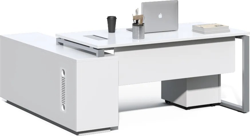 Kancelársky stôl s kontajnerom a komodou Houseland Prime Home 03 180 cm biely