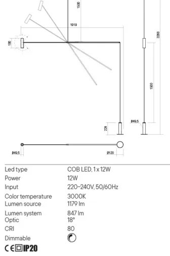 Redo 01-2695 - LED Stmievateľná stojacia lampa PICAS LED/12W/230V čierna