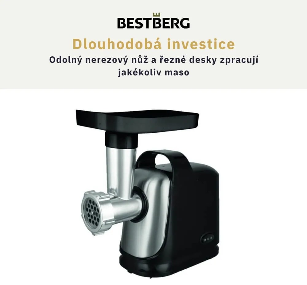 Elektrický mlynček na mäso BestBerg BBM-2000 / 2000 W / čierna/strieborná