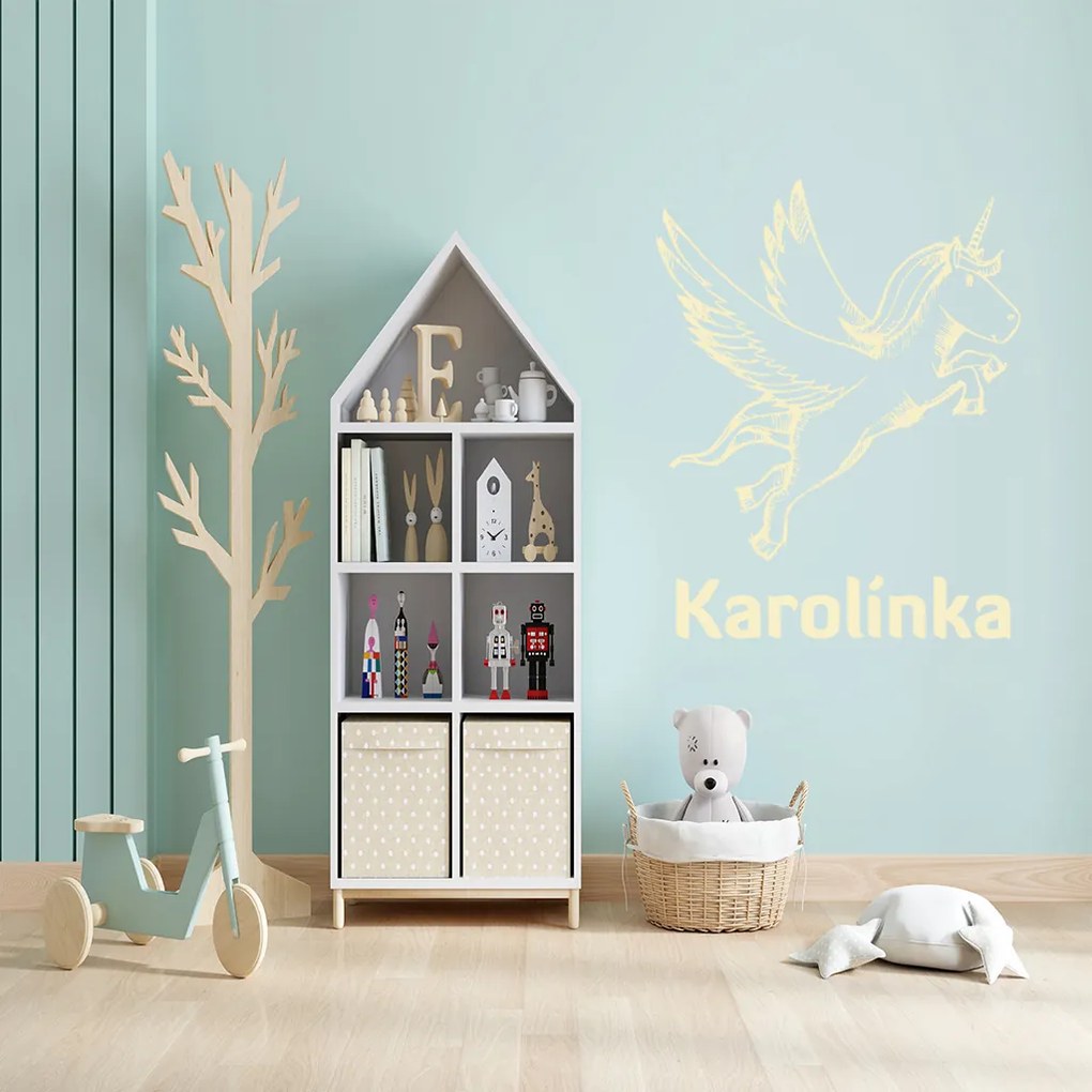 Veselá Stena Samolepka Jednorožec s menom Farba: zelená, Veľkosť: 100 x 79 cm