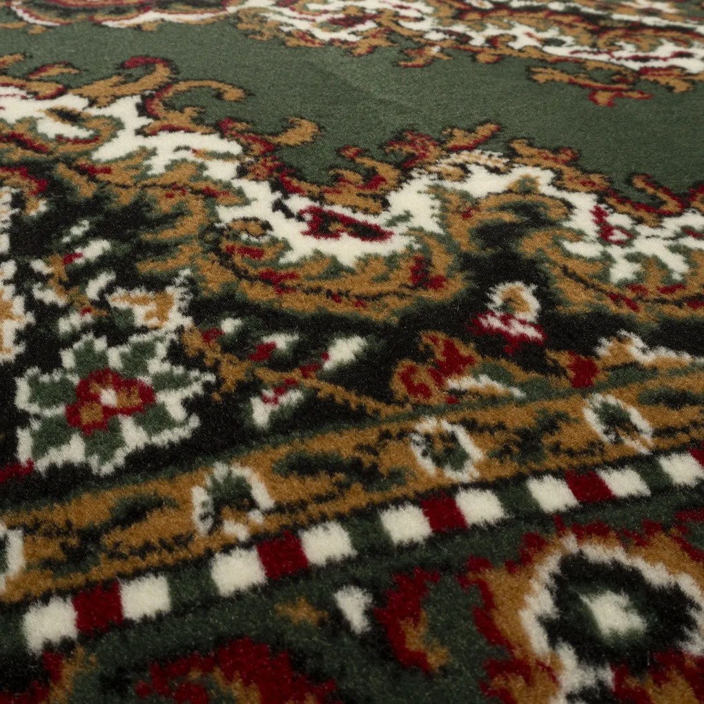 Alfa Carpets, Koberec behúň na mieru TEHERAN T-102 green, šíre 100 cm, zelená, chodba / predsieň