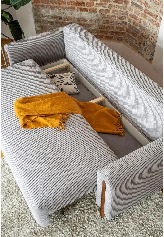 Sivá menčestrová rozkladacia/s úložným priestorom pohovka 244 cm Arcadova – ELTAP