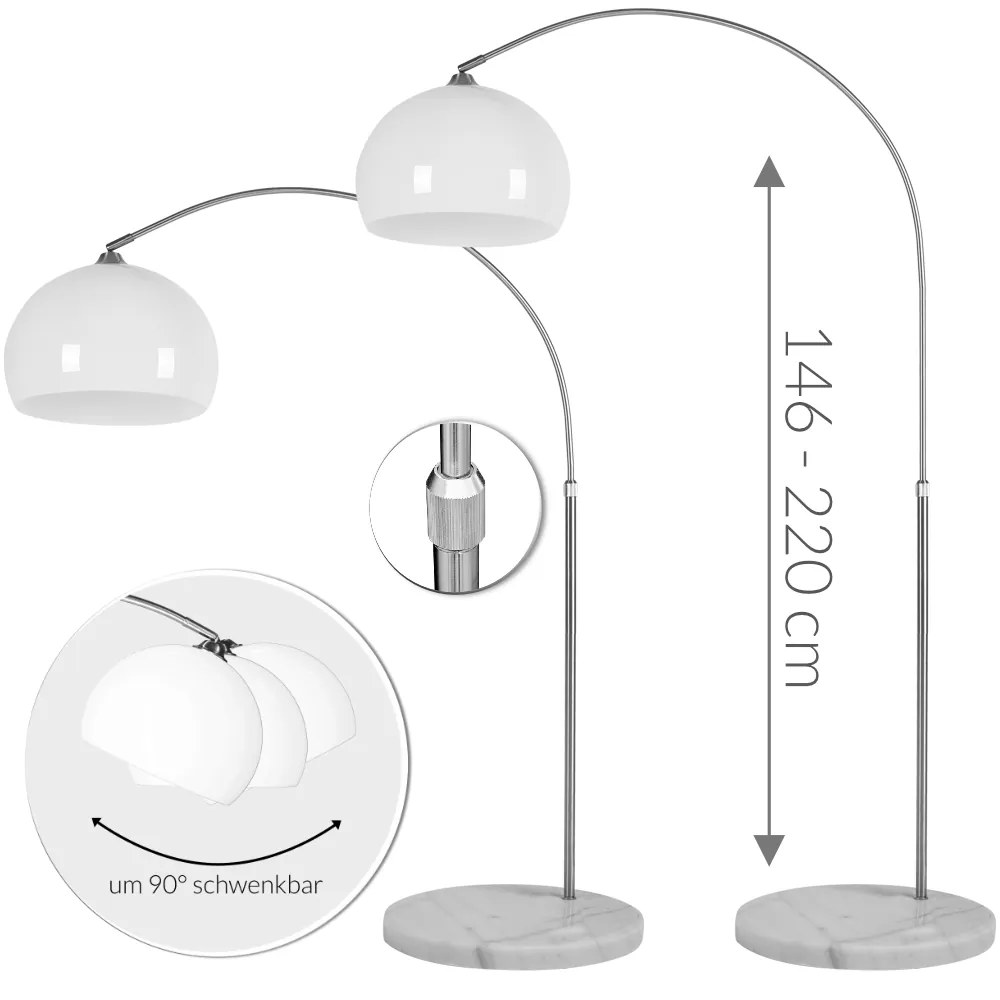 InternetovaZahrada Dizajnová oblúková stojanová lampa s mramorovou základňou - nastaviteľná 190 - 200 cm