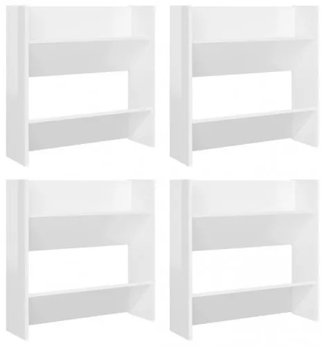 vidaXL Nástenné botníky 4 ks lesklé biele 60x18x60 cm drevotrieska-