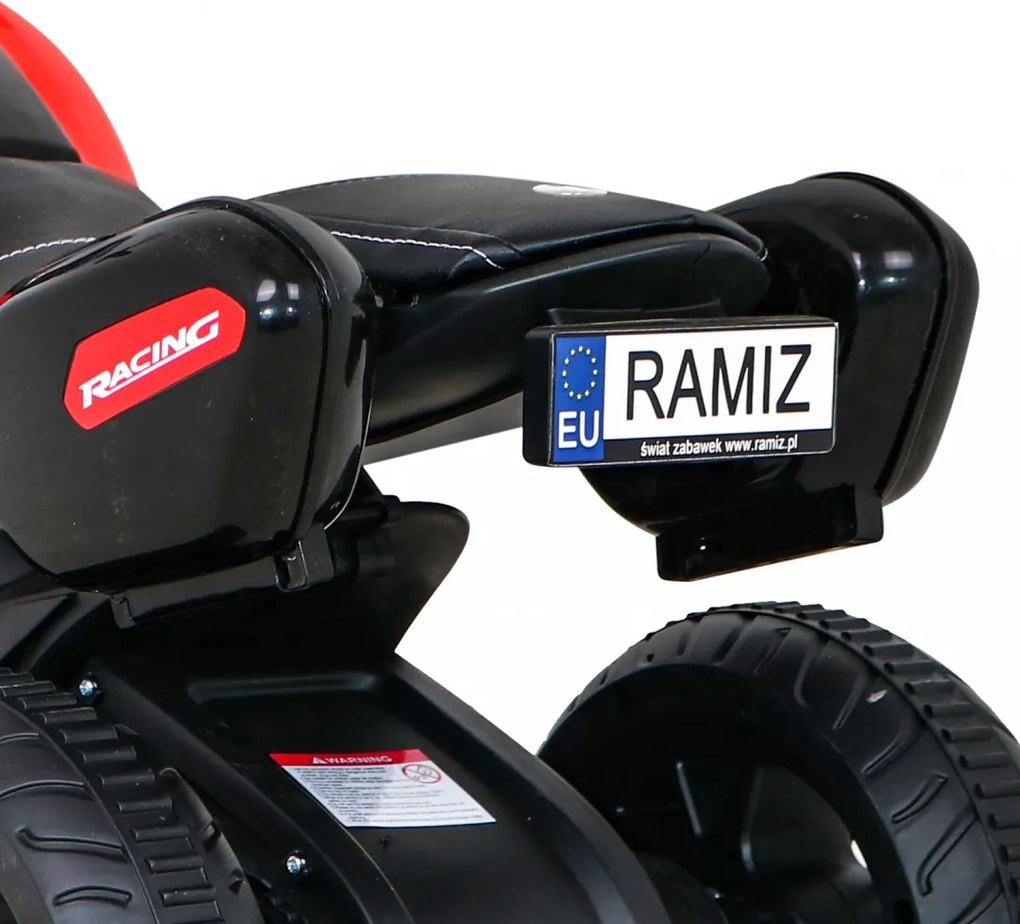 Ramiz Rýchla turistická motorka na batérie pre deti Červená + Audio + Svetlá + Eko koža