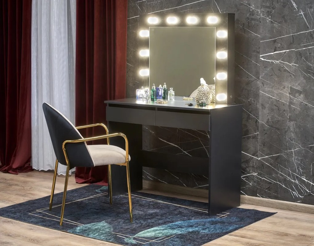 Toaletní stolek HOLLYWOOD s LED osvětlením 94 cm černý
