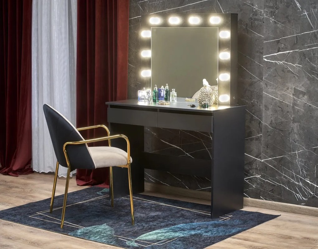 Toaletný stolík HOLLYWOOD s LED osvetlením 94 cm čierny