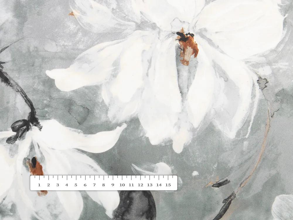 Biante Zamatový záves Tamara TMR-016 Designové kvetiny na sivozelenom 145x170 cm