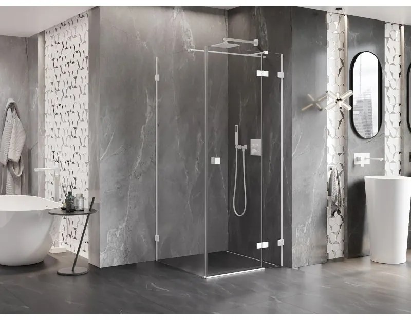 Mexen Lunar T, výklopný sprchový kút pravý 70 x 70 cm, 8mm číre sklo, biely profil, 834T-070-070-20-00-P