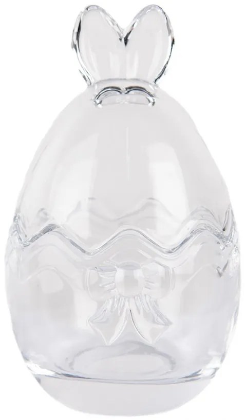 Sklenená dóza s vekom v tvare vajca s malými uškami – Ø 8*14 cm