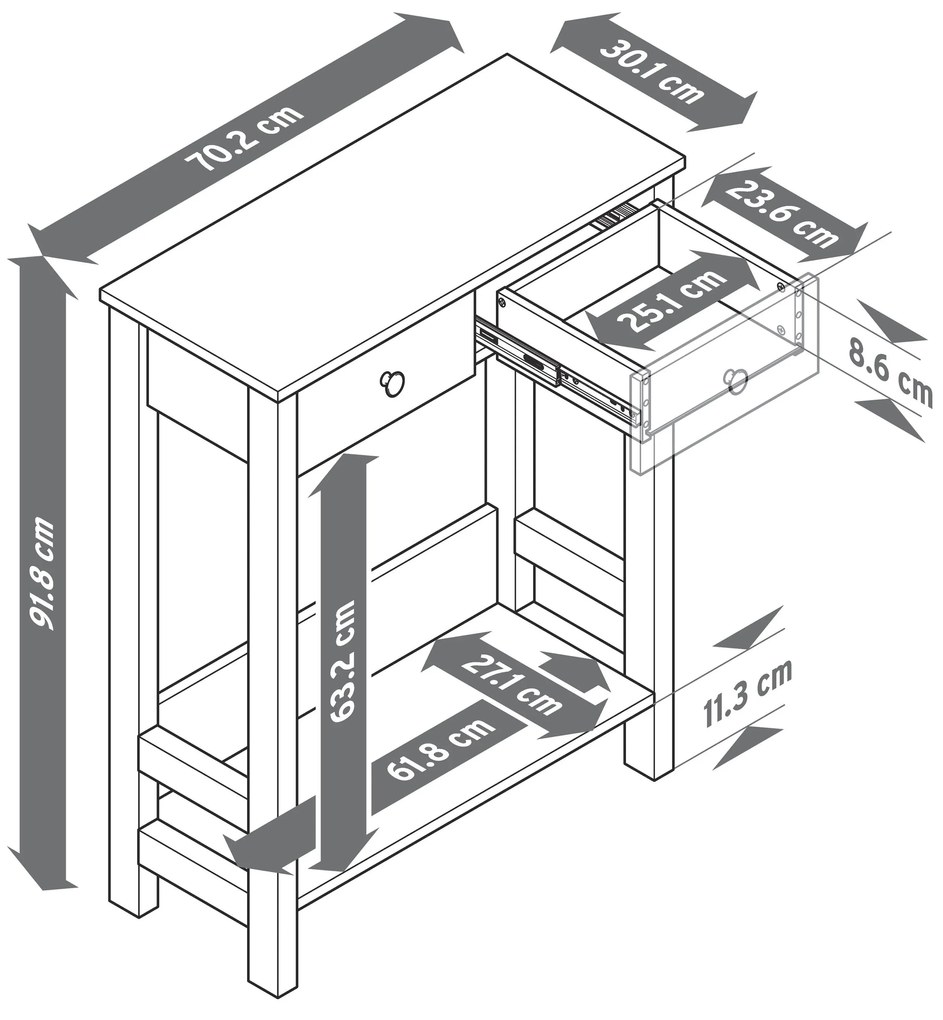 Konzolový stolík s 2 zásuvkami