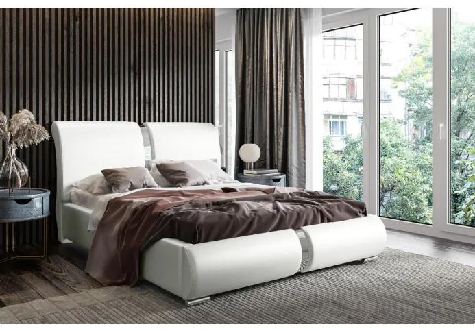 Čalúnená posteľ s chrómovými doplnkami 200x200 YVONNE - biela ekokoža
