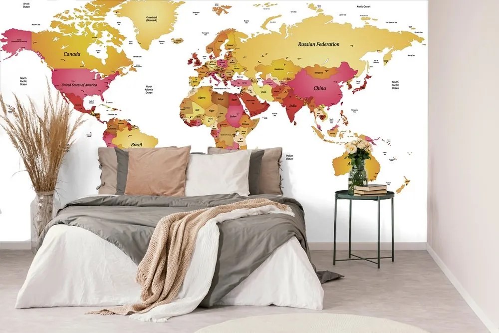 Samolepiaca tapeta mapa sveta vo farbách - 150x100