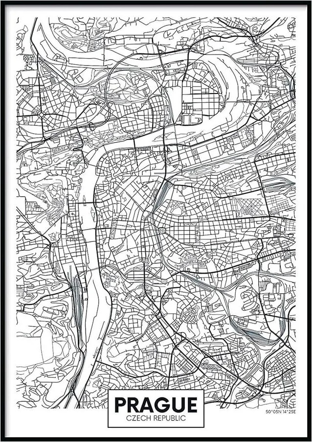 Plagát DecoKing Map Prague, 100 x 70 cm