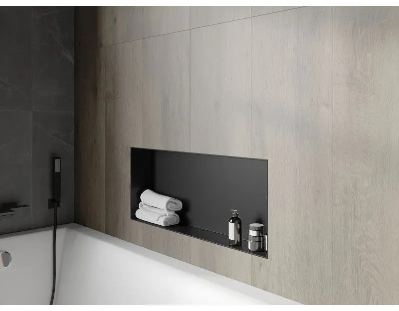 Mexen X-Wall-NR, polička na zapustenie pod obklad bez goliera 75 x 30 cm, čierna matná, 1971753010