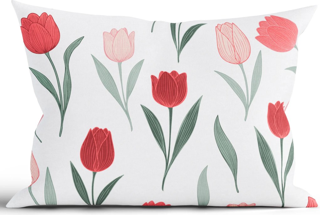 Bavlnená obliečka na vankúš Renforcé 40 × 60 cm - Kvety tulipánov červené