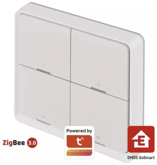 Vypínač 4-tlačidlový GoSmart 1xCR2430 Tuya biela