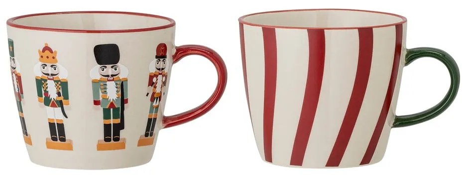 Hrnčeky na cappuccino s vianočným motívom z kameniny v súprave 2 ks 300 ml Jolly – Bloomingville
