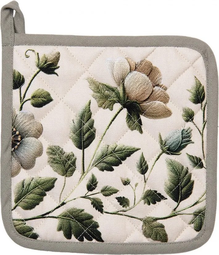 Béžová bavlnená chňapka - podložka s kvetmi Gently Blooming - 20*20 cm