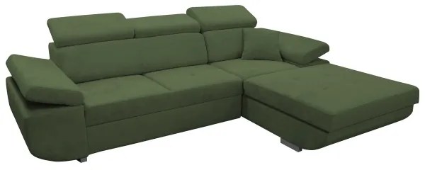 Rozkladacia rohová sedacia súprava s úložným priestorom v tvare L CASTELO, pravostranné prevedenie, zelená