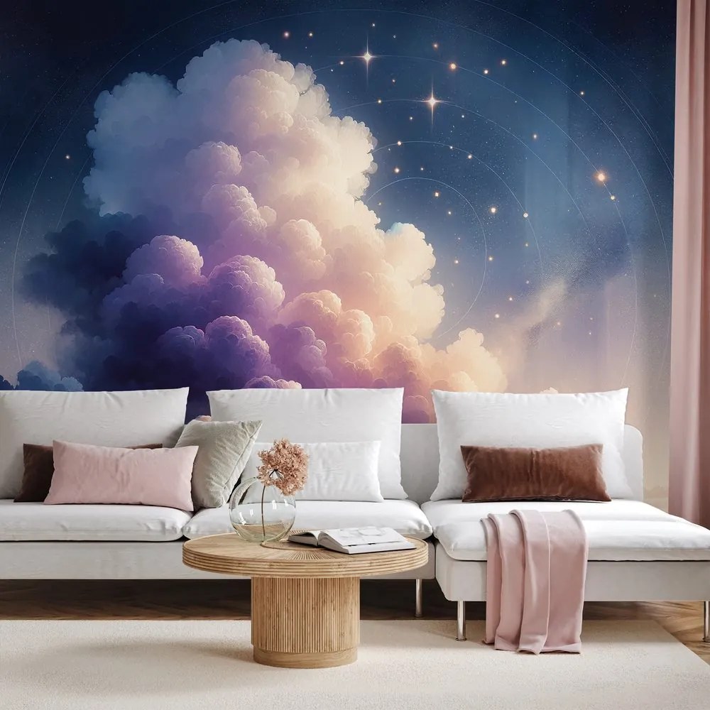 Tapeta hviezdne nebo nad oblačnou krajinou