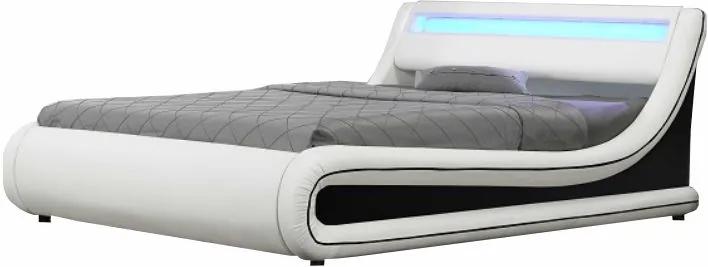 Manželská posteľ s RGB LED osvetlením, biela/čierna, 160x200, MANILA