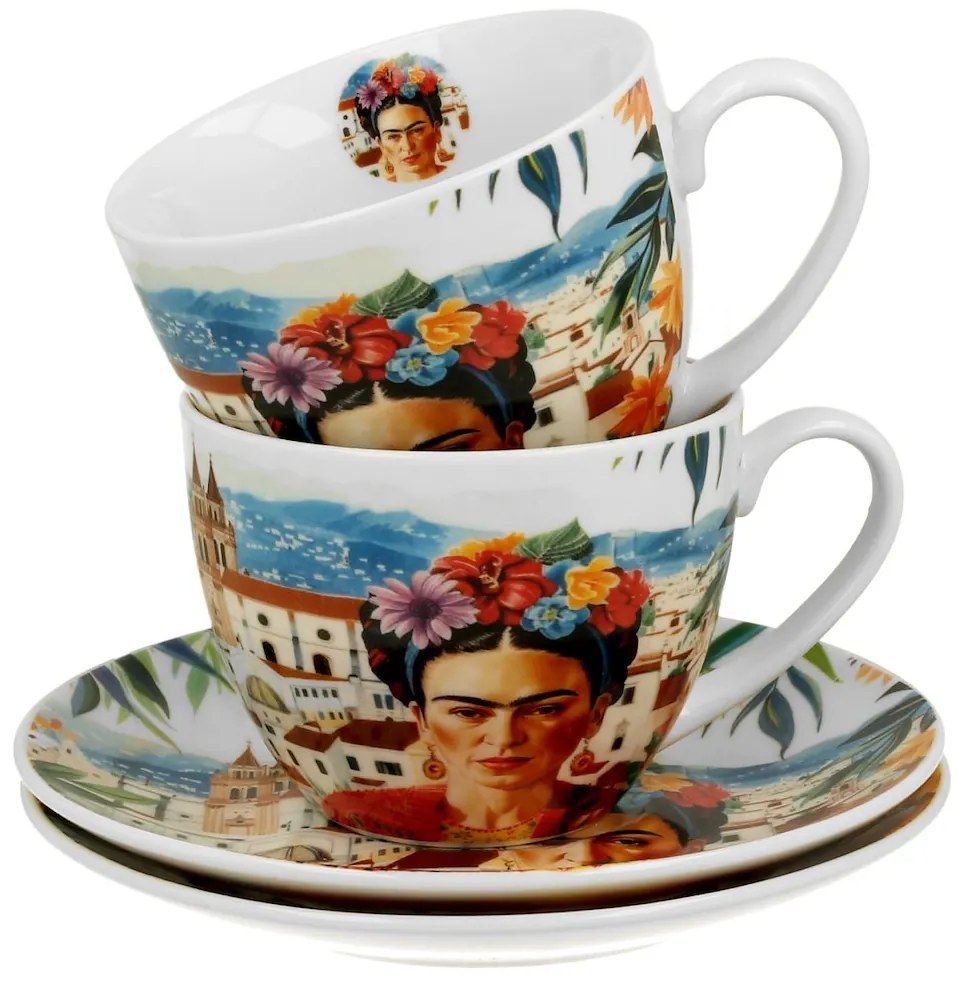 Duo Porcelánová šálka s podšálkou Mexican Art Frida 270 ml sada 2ks